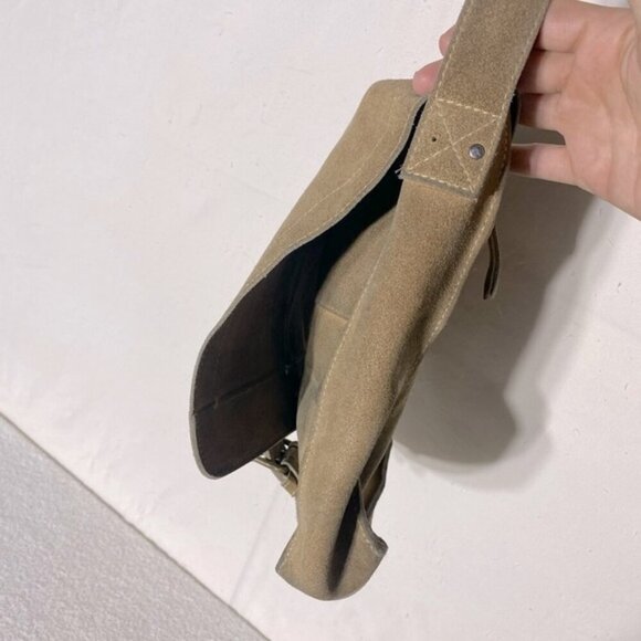 Vintage Tan Suede Leather Cross Body Boho Hobo Shoulder Bag Purse - Picture 5 of 15